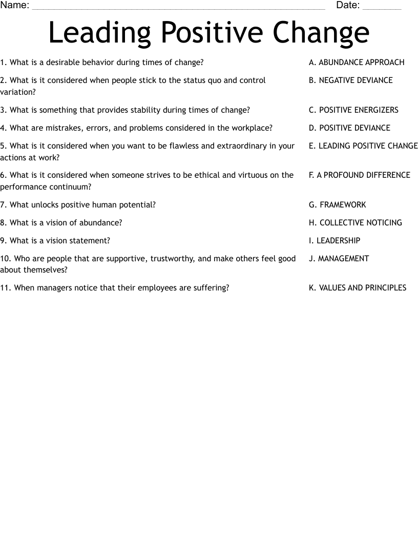Leading Positive Change Worksheet