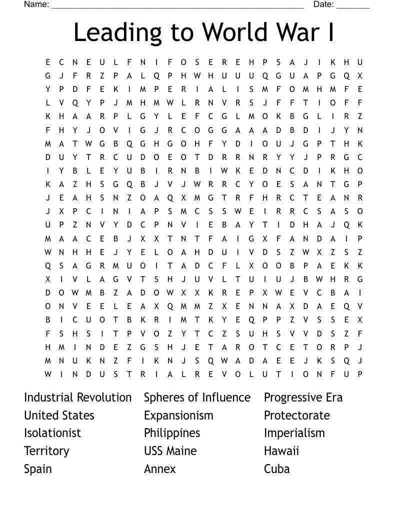 Leading to World War I Word Search