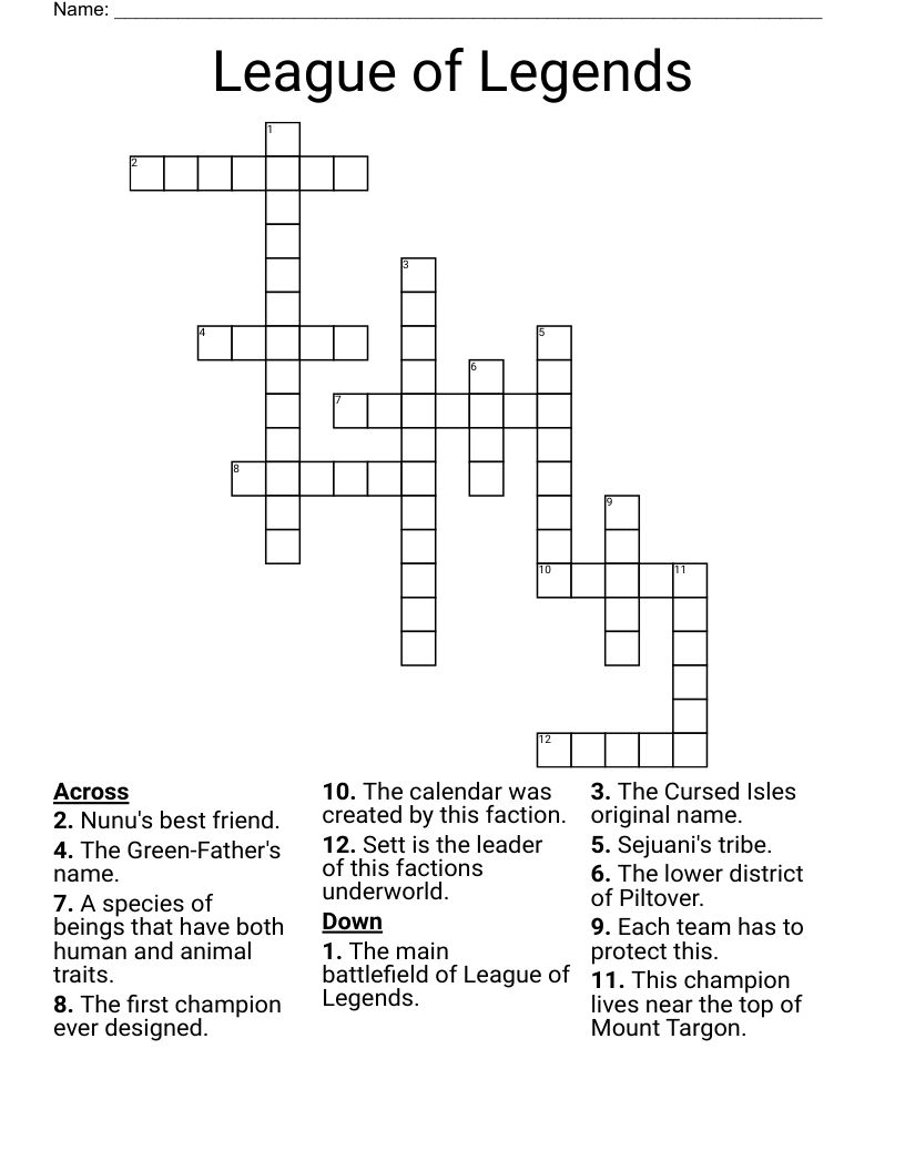 League of Legends Crossword