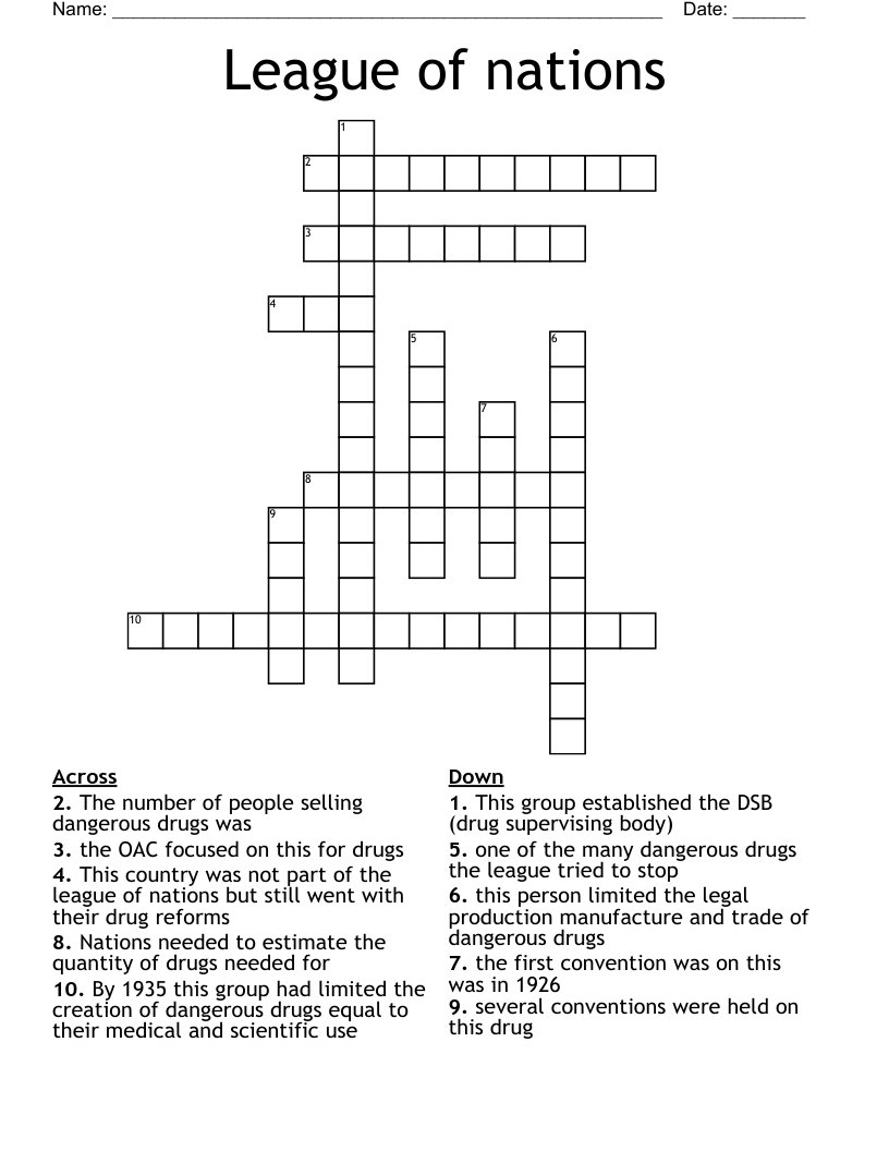 League of nations Crossword