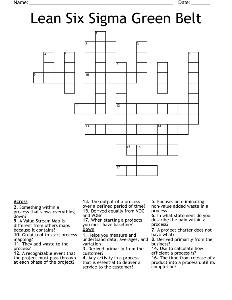 Lean Six Sigma Green Belt Crossword