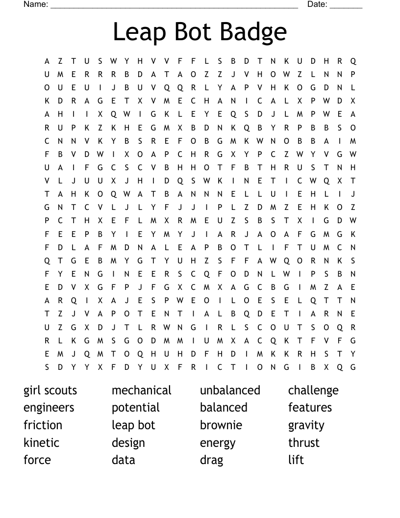 Leap Bot Badge Word Search
