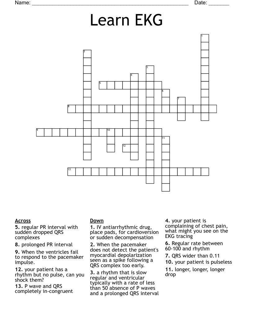 Learn EKG Crossword