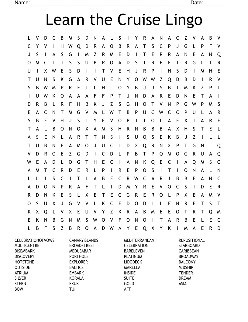 Learn the Cruise Lingo Word Search