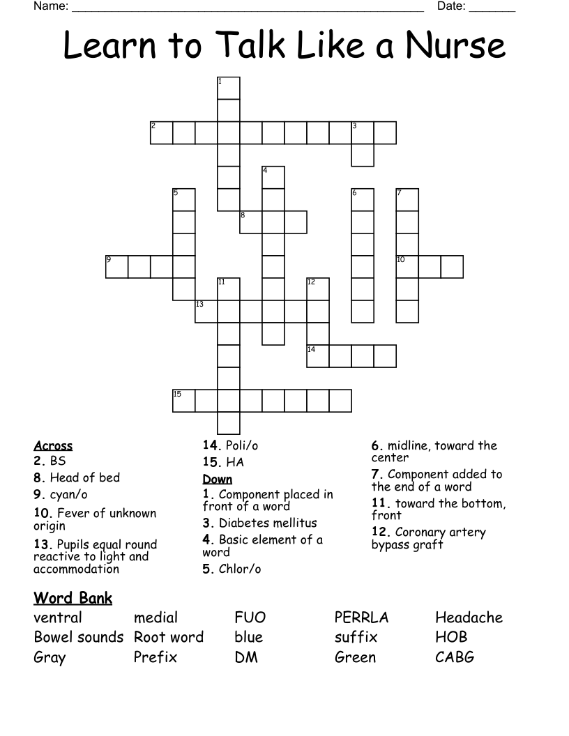 Learn to Talk Like a Nurse Crossword