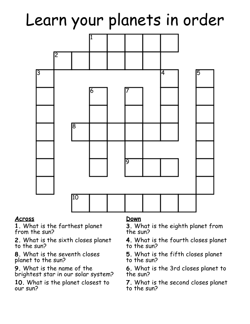 Learn your planets in order Crossword