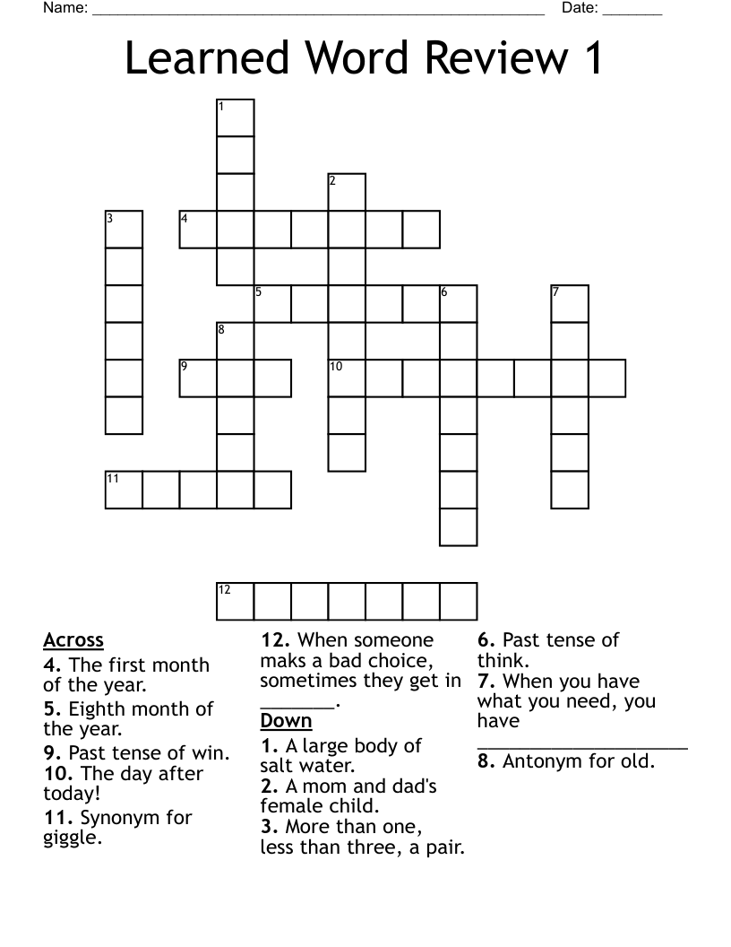 Learned Word Review 1 Crossword