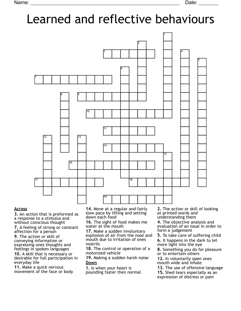 Learned and reflective behaviours  Crossword
