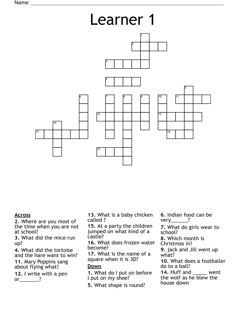 Learner 1  Crossword