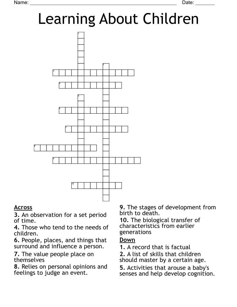 Learning About Children Crossword