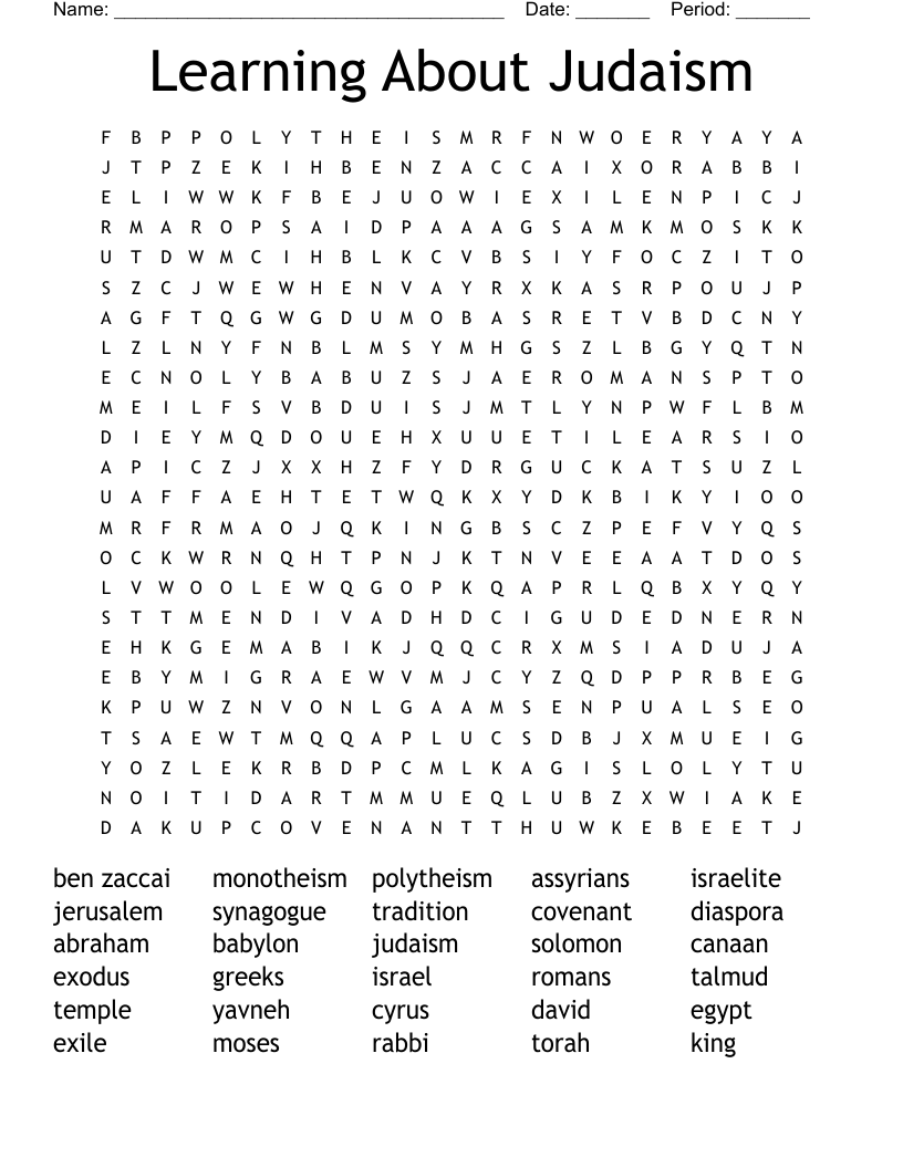 Learning About Judaism Word Search