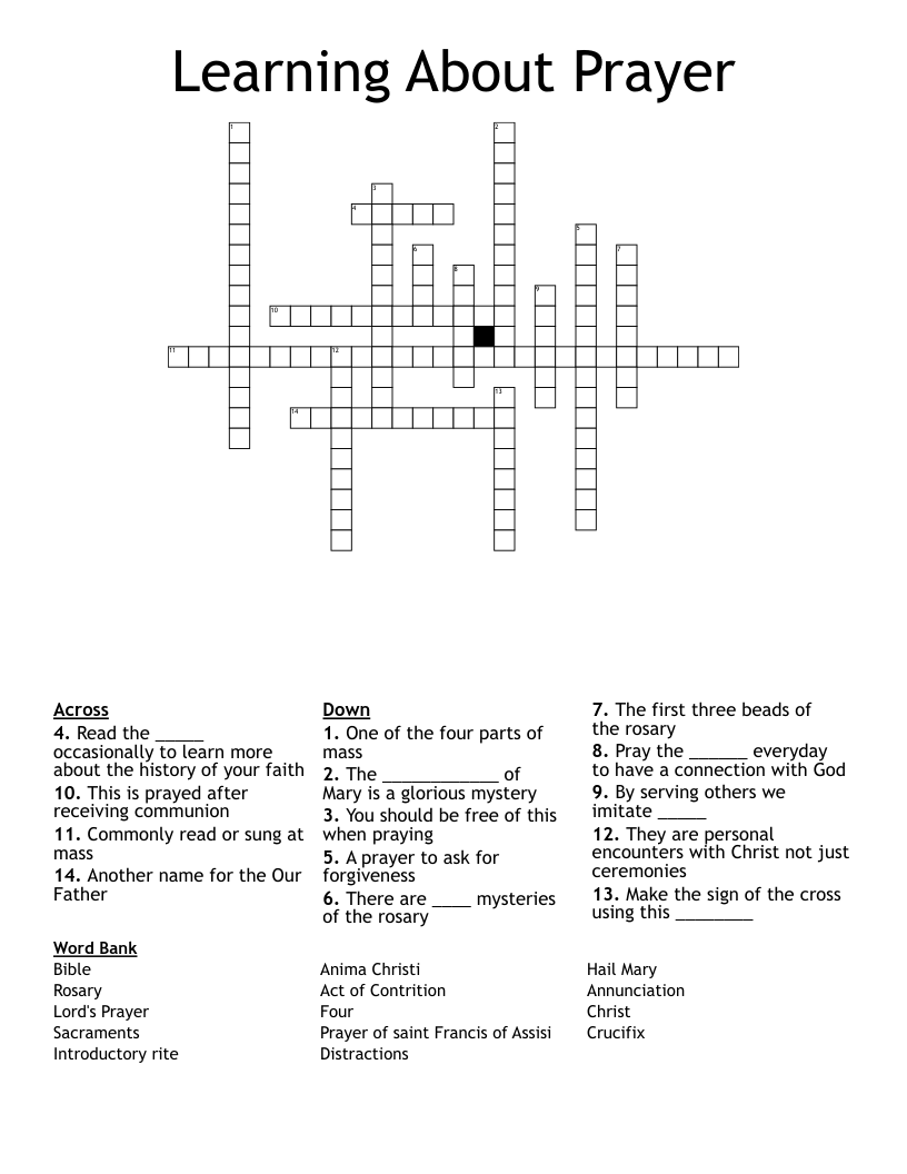 Learning About Prayer Crossword