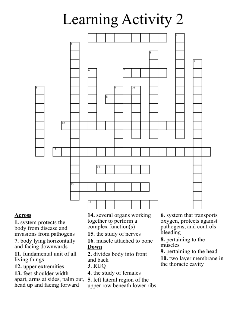 Learning Activity 2 Crossword