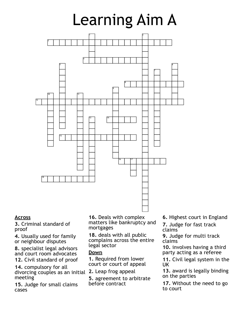Learning Aim A Crossword