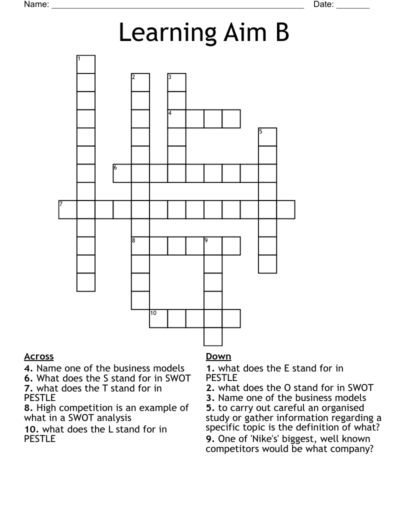 Learning Aim B Crossword