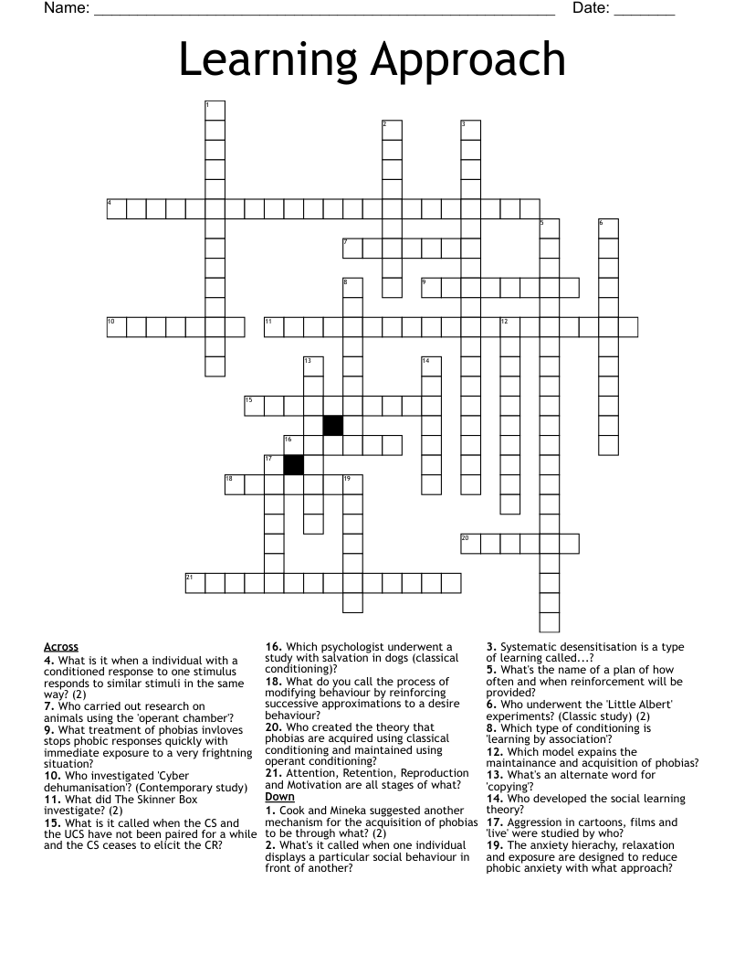 Learning Approach Crossword