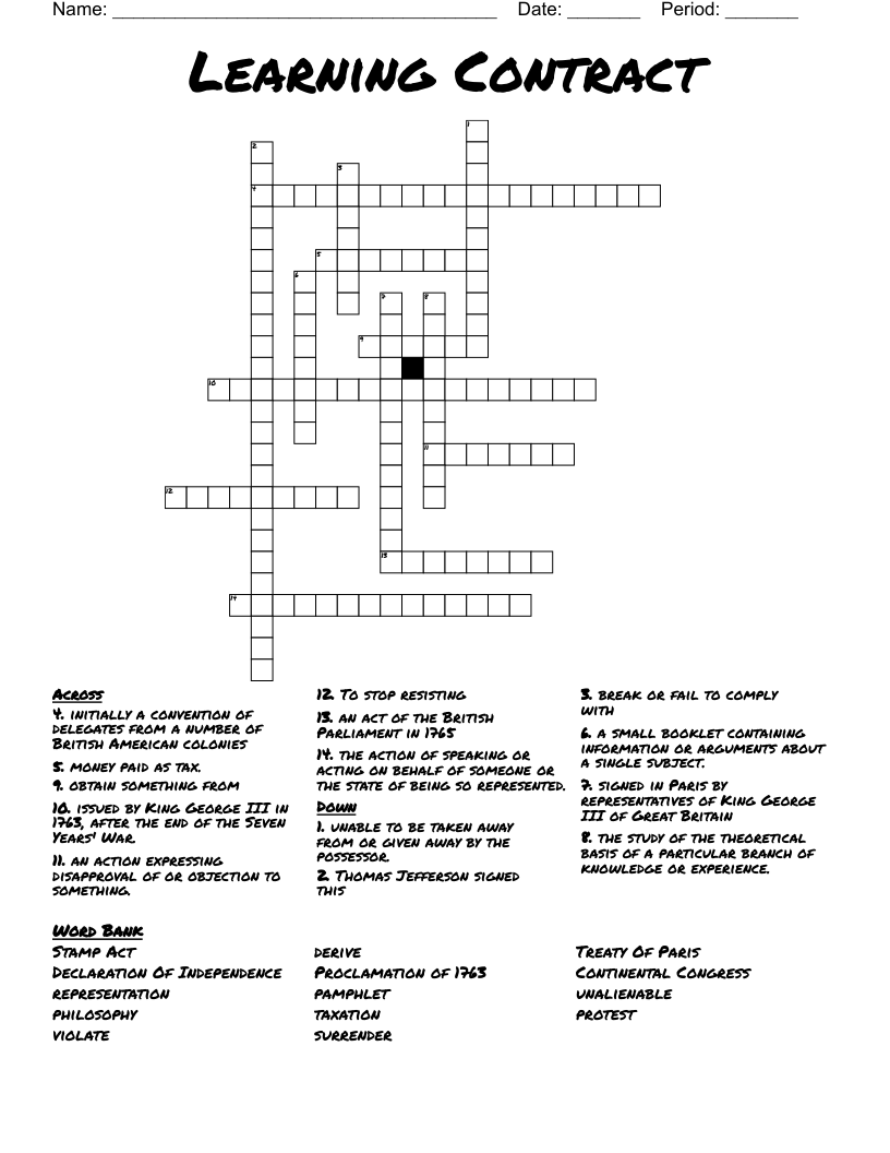 Learning Contract Crossword