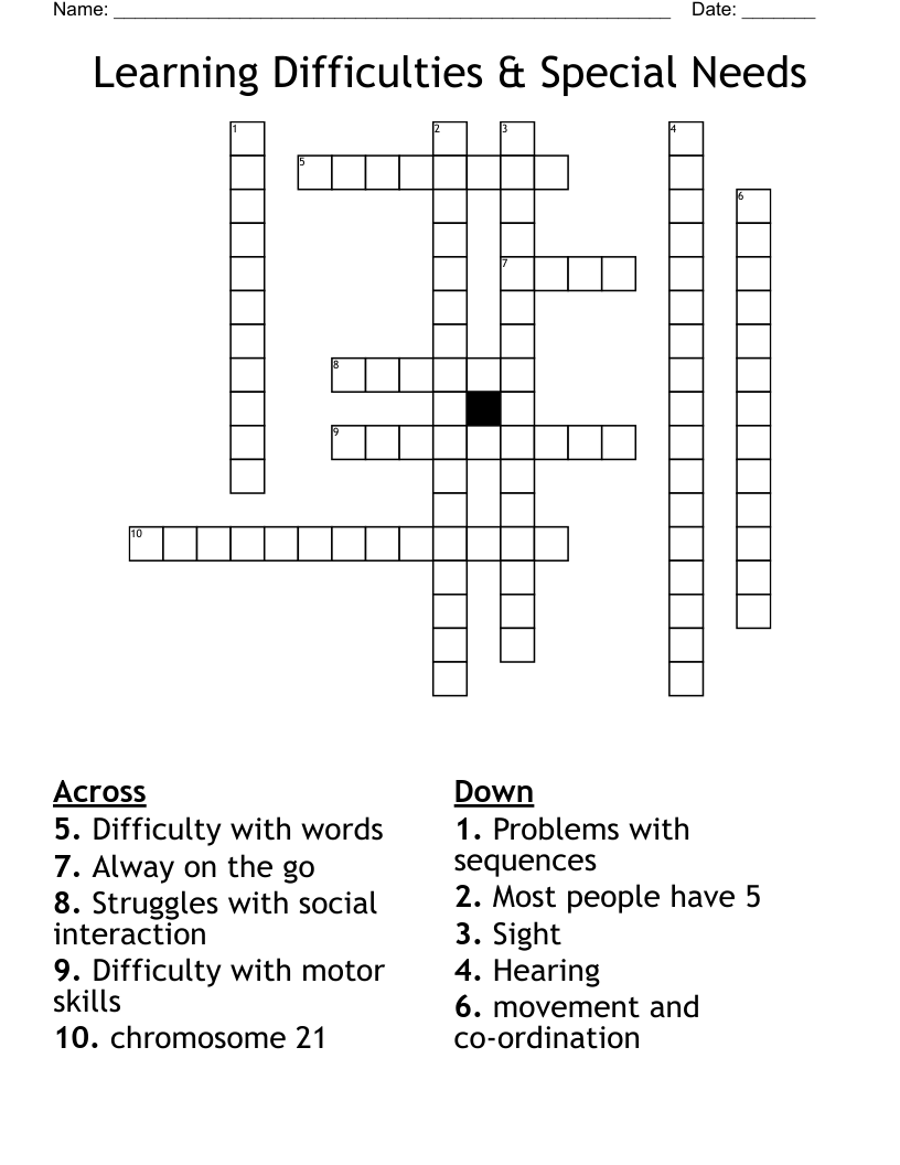 Learning Difficulties & Special Needs Crossword