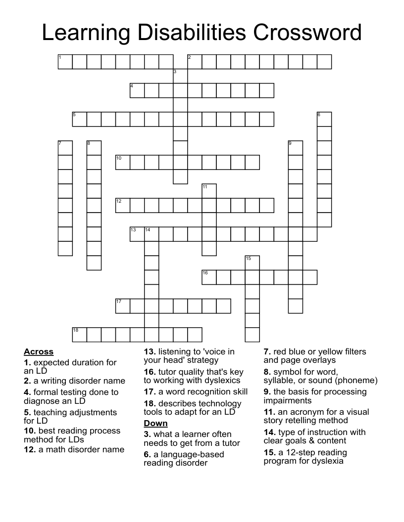 Learning Disabilities Crossword