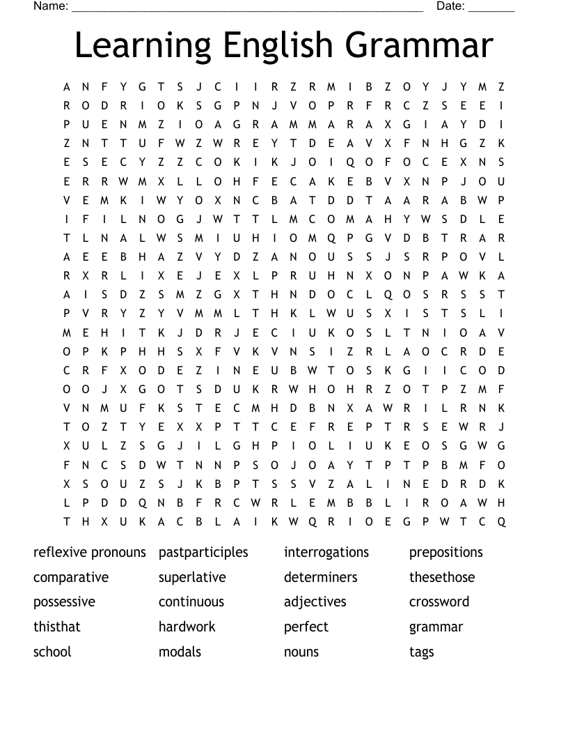 Learning English Grammar Word Search