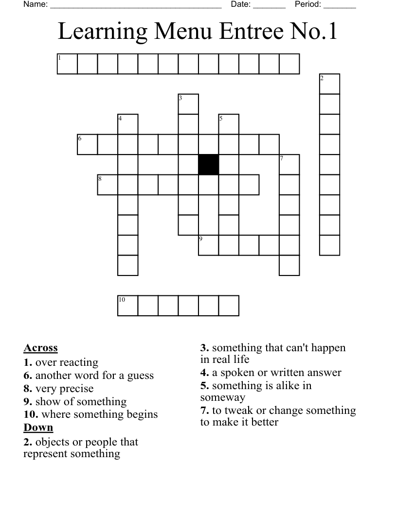 Learning Menu Entree No.1 Crossword
