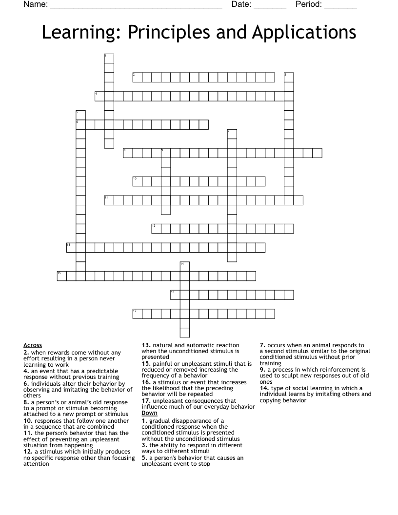 Learning: Principles and Applications Crossword