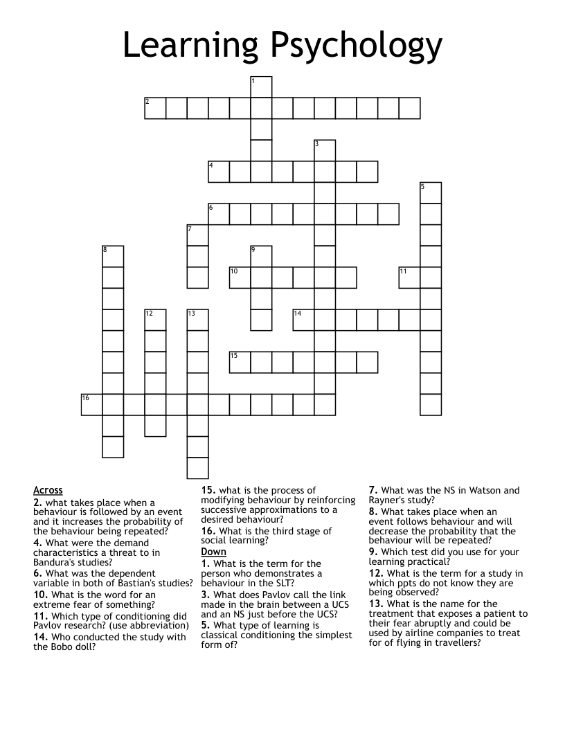 Learning Psychology Crossword