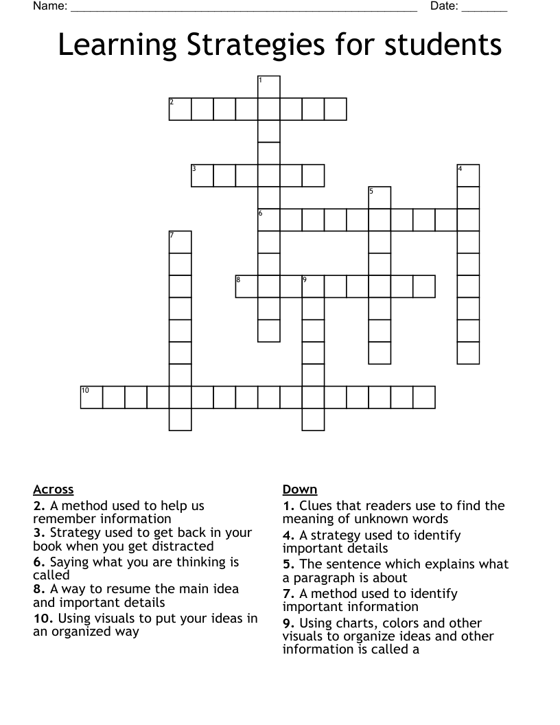 Learning Strategies for students Crossword