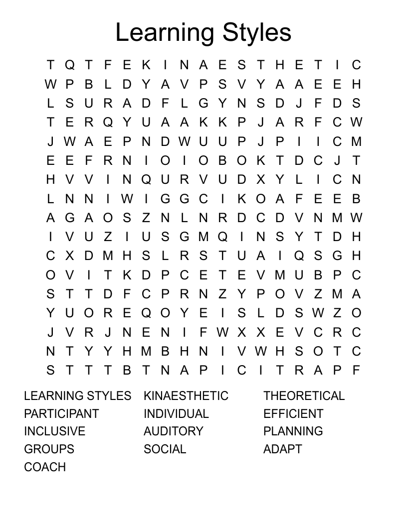 Learning Styles Word Search