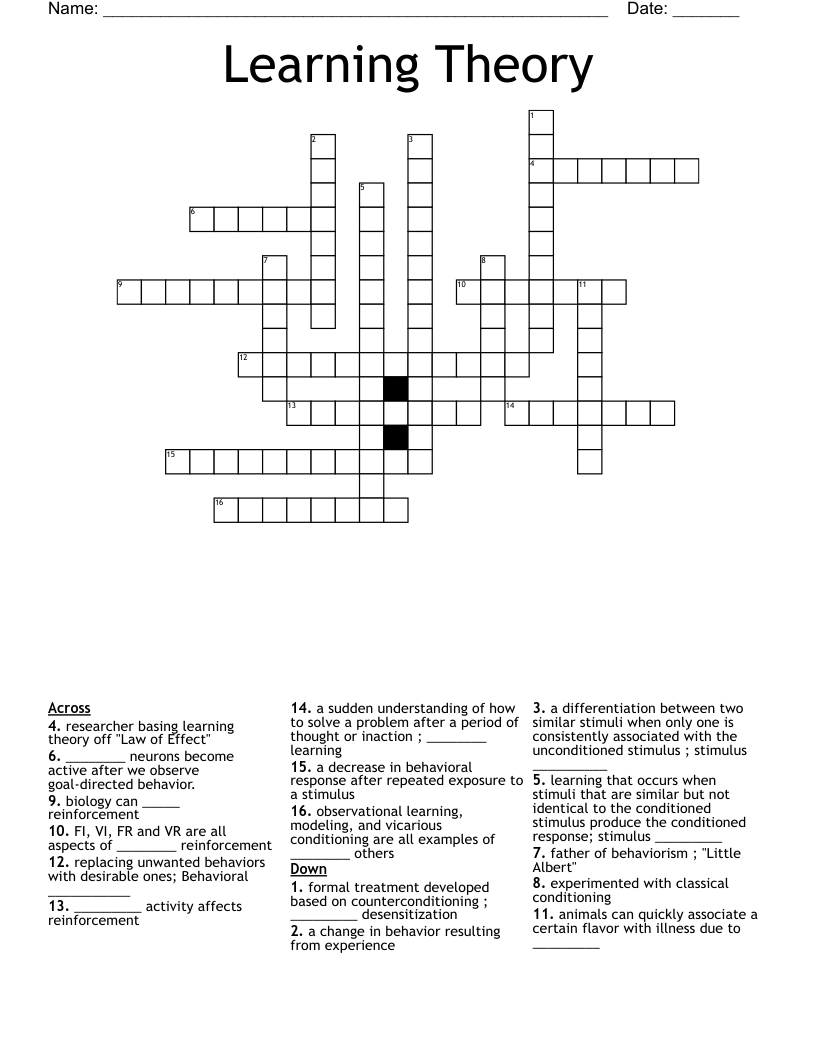 Learning Theory Crossword