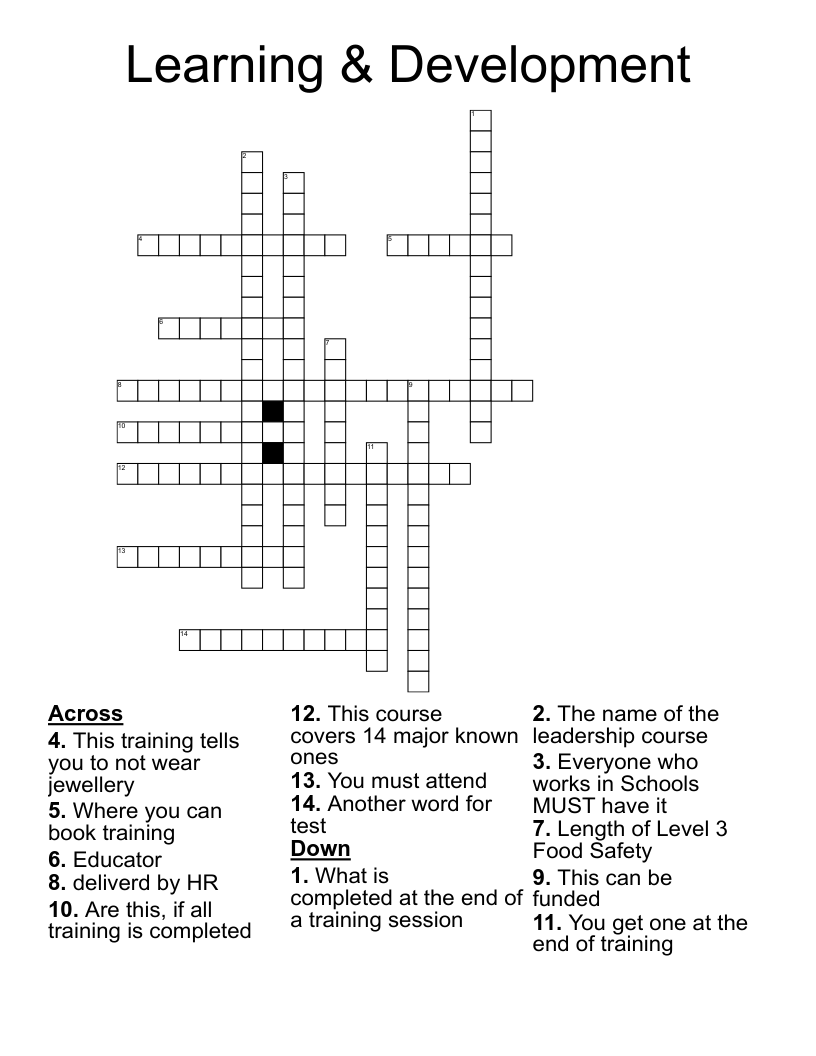 Learning & Development  Crossword