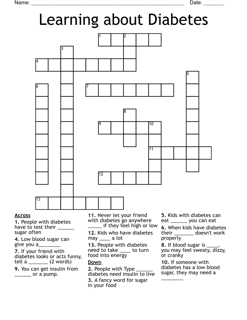 Learning about Diabetes Crossword