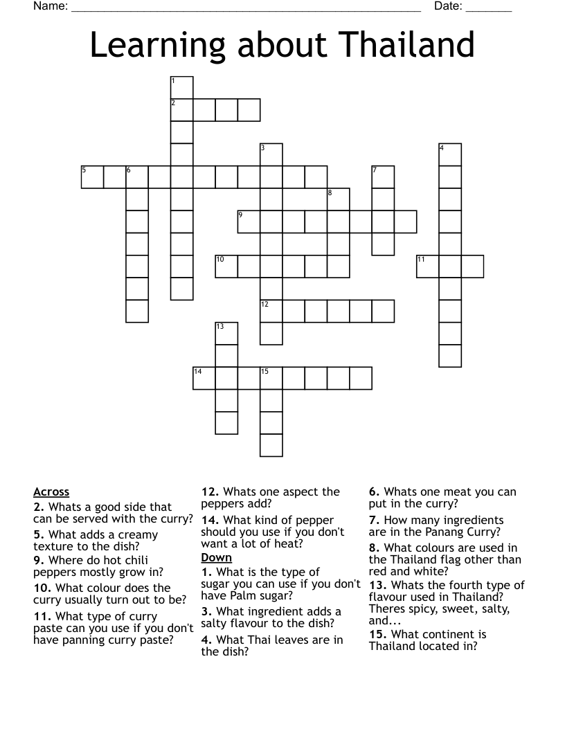 Learning about Thailand Crossword