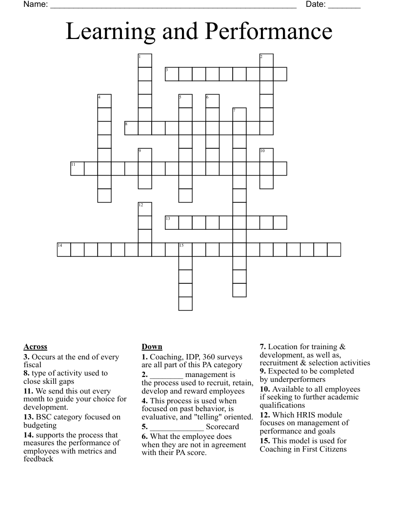 Learning and Performance Crossword