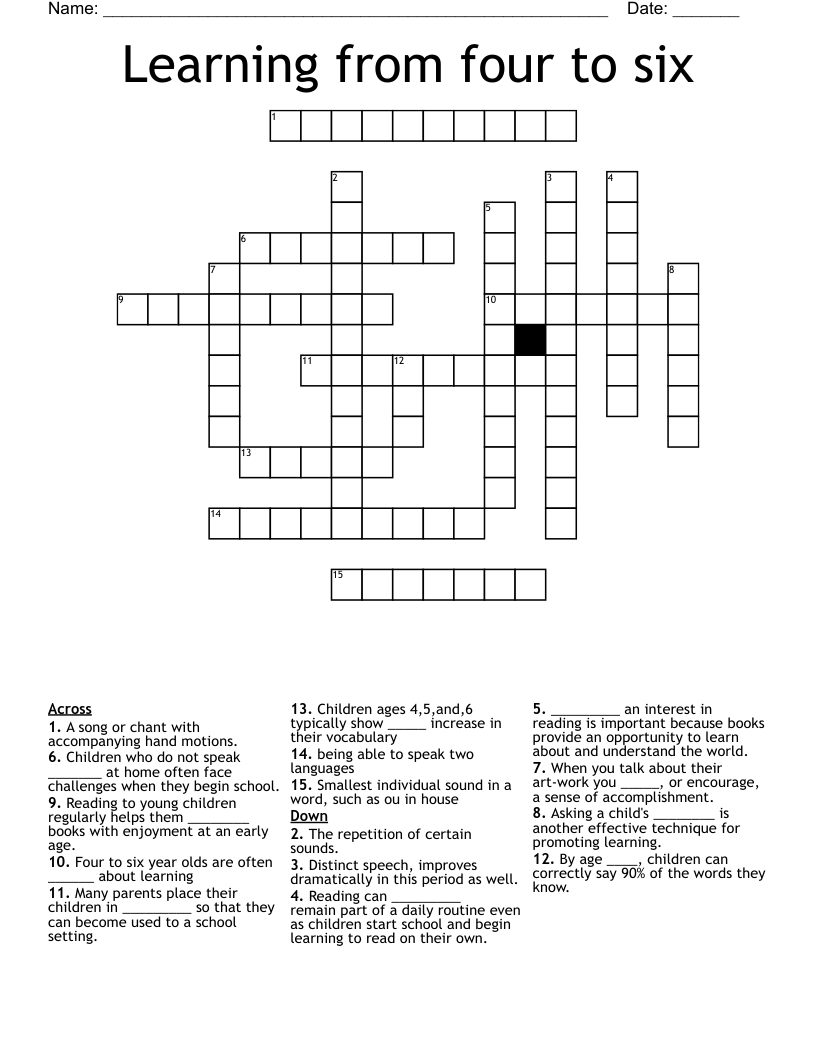 Learning from four to six Crossword