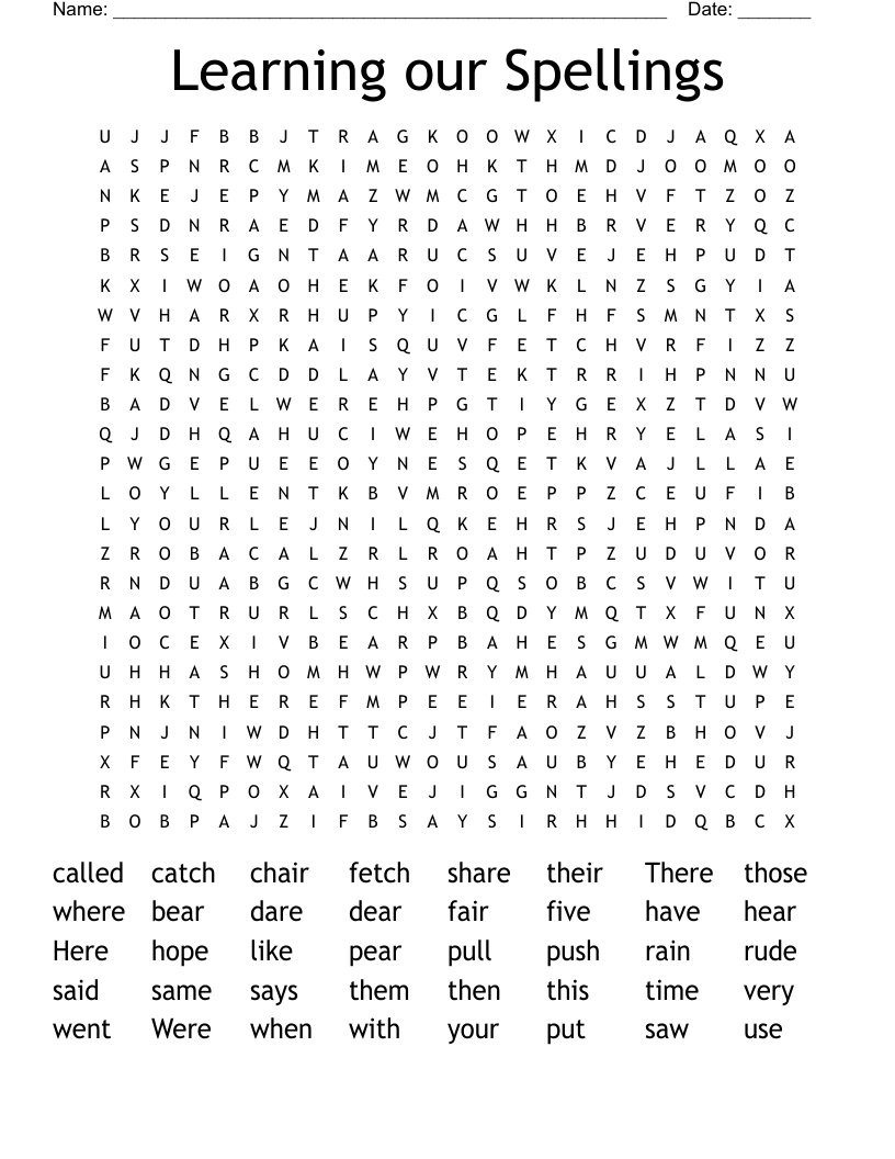 Learning our Spellings  Word Search