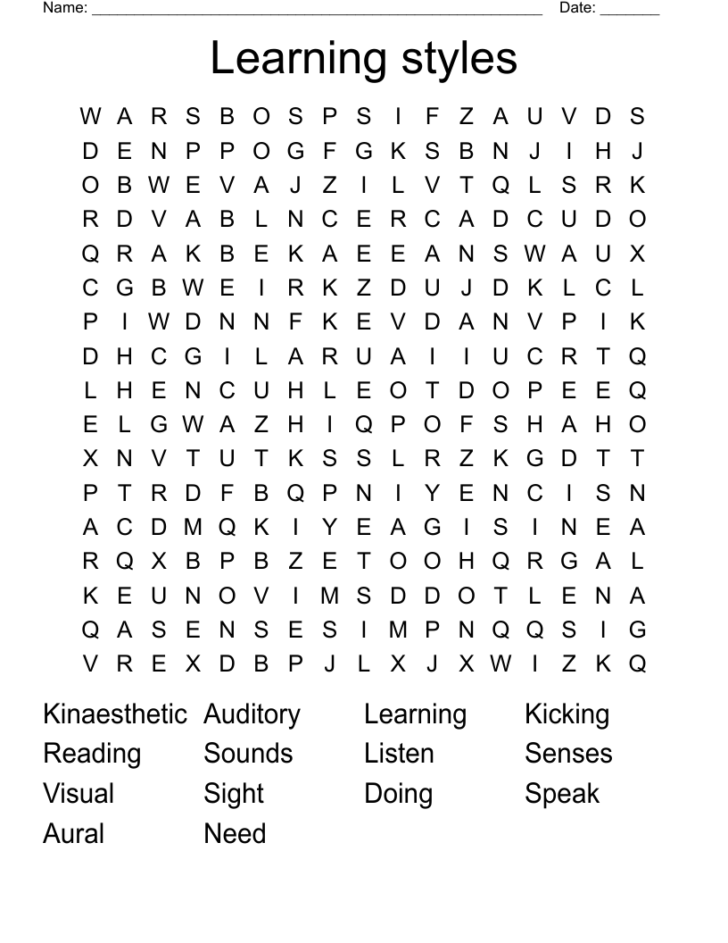 Learning styles  Word Search