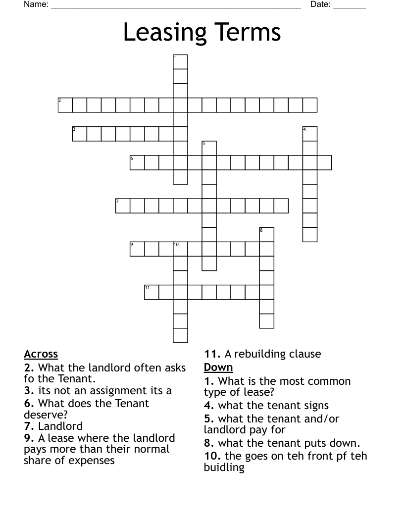 Leasing Terms Crossword