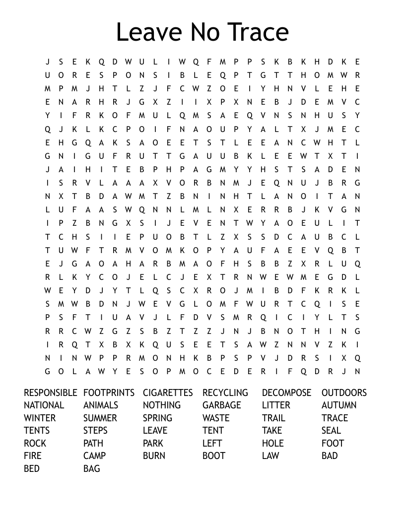 Leave No Trace Word Search