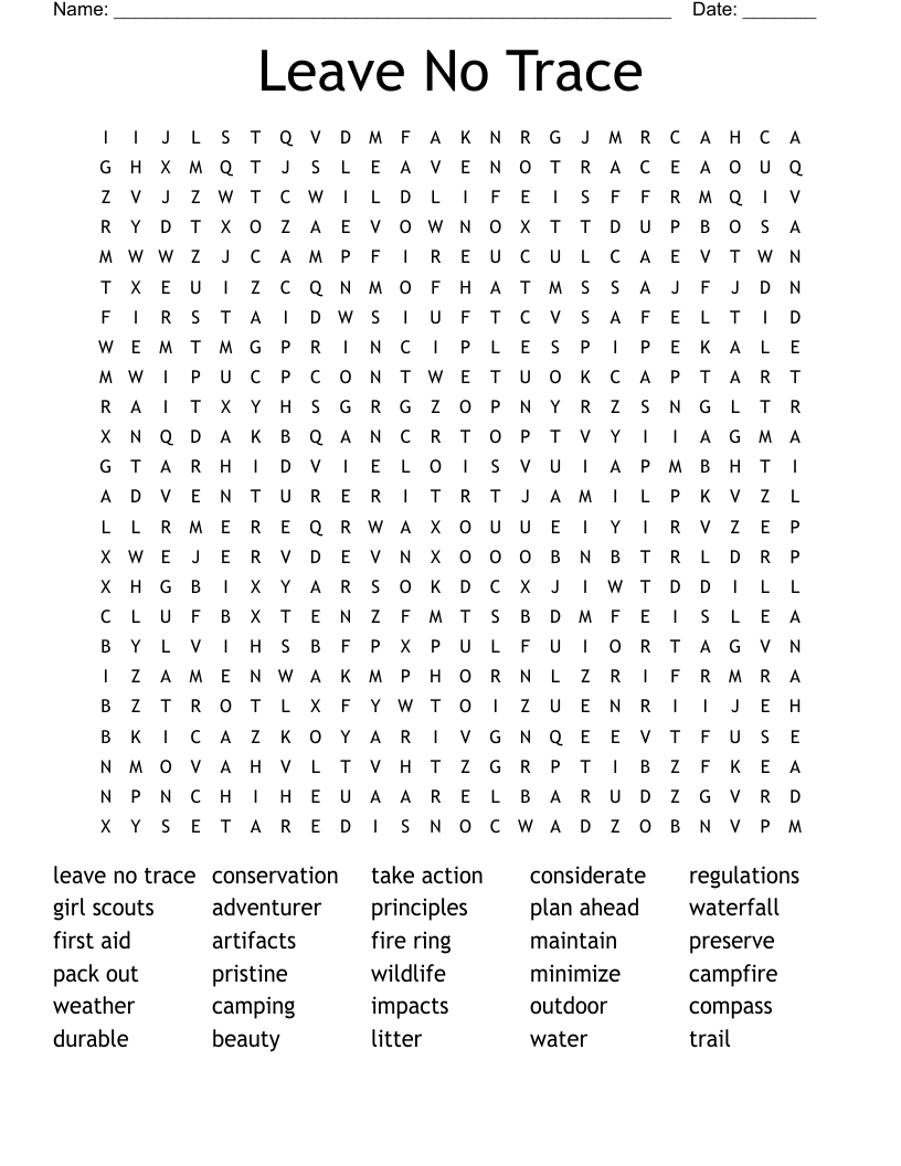 Leave No Trace Word Search