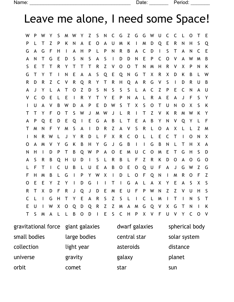 Leave me alone, I need some Space! Word Search