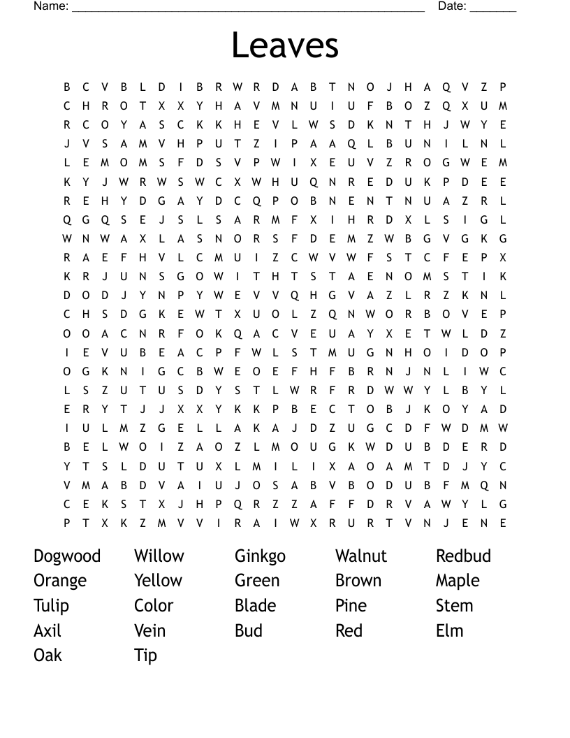 Leaves Word Search