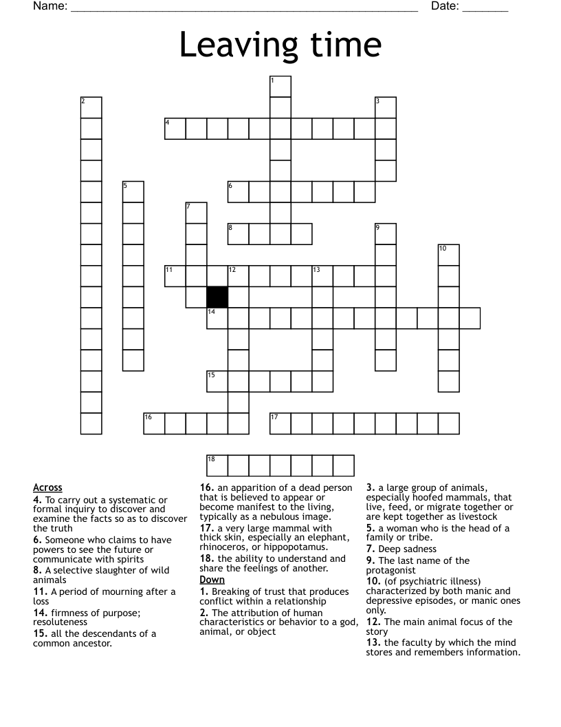 Leaving time Crossword