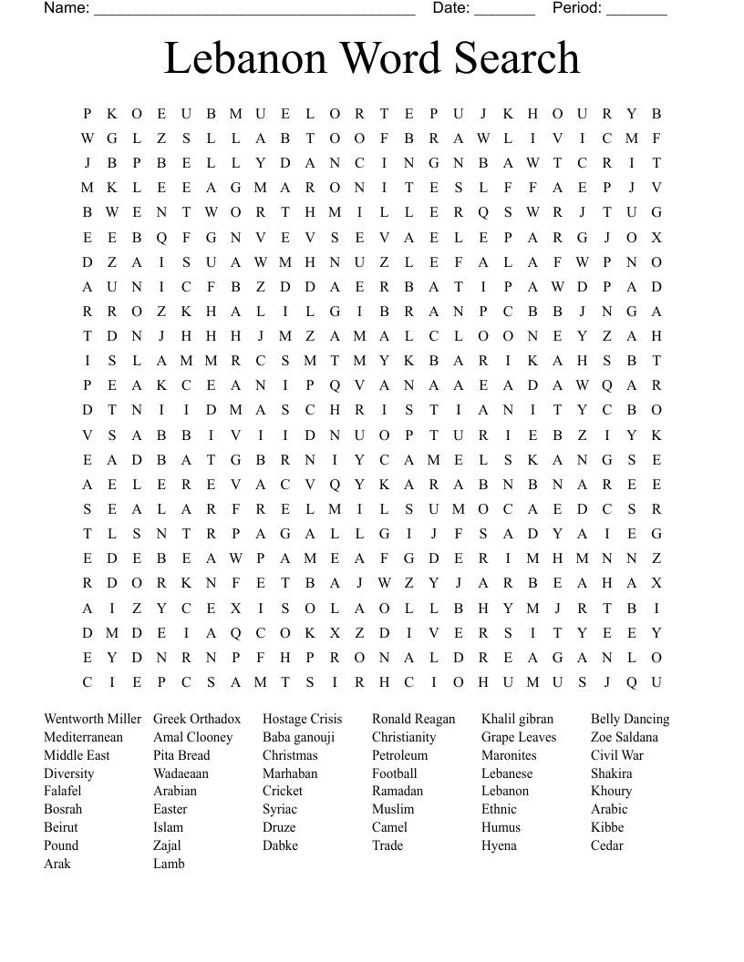 Lebanon Word Search