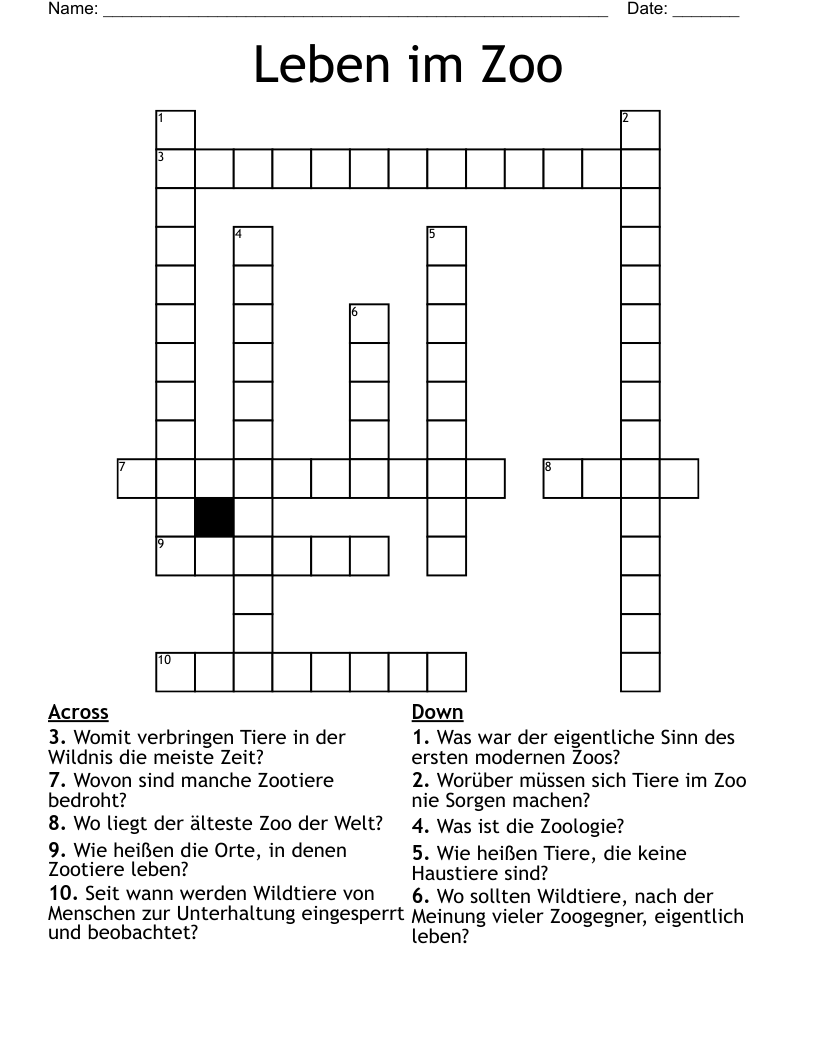Leben im Zoo Crossword