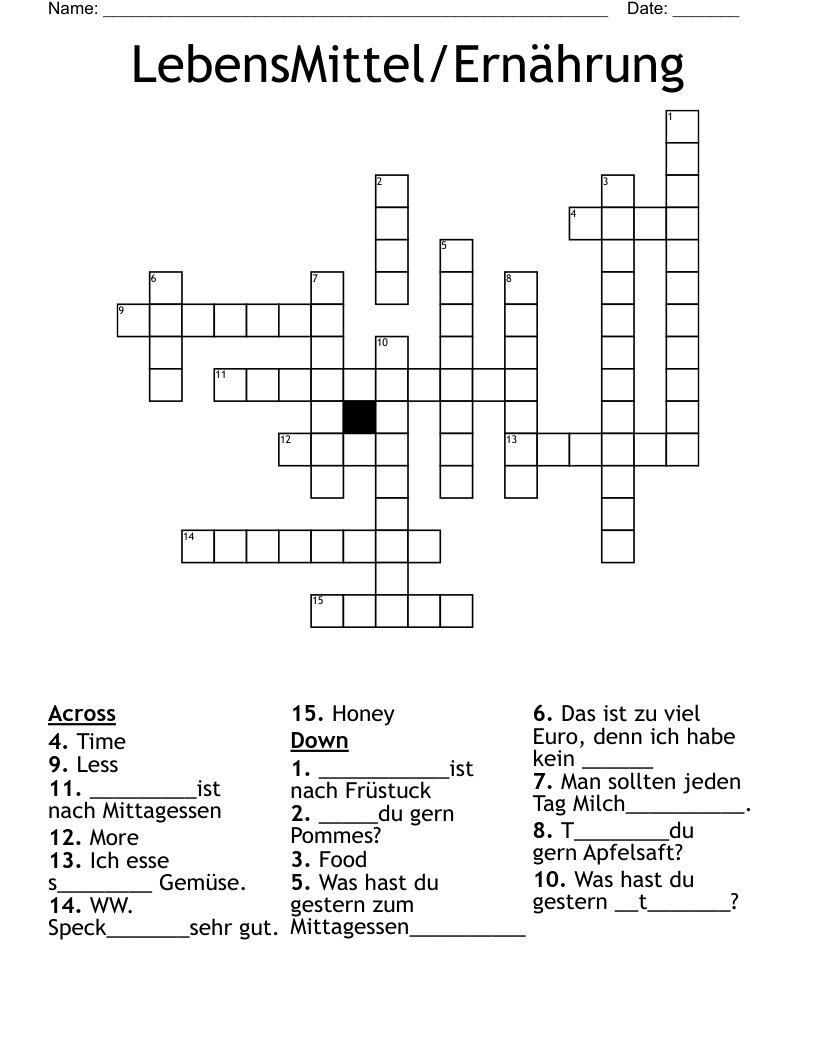 LebensMittel/Ernährung Crossword