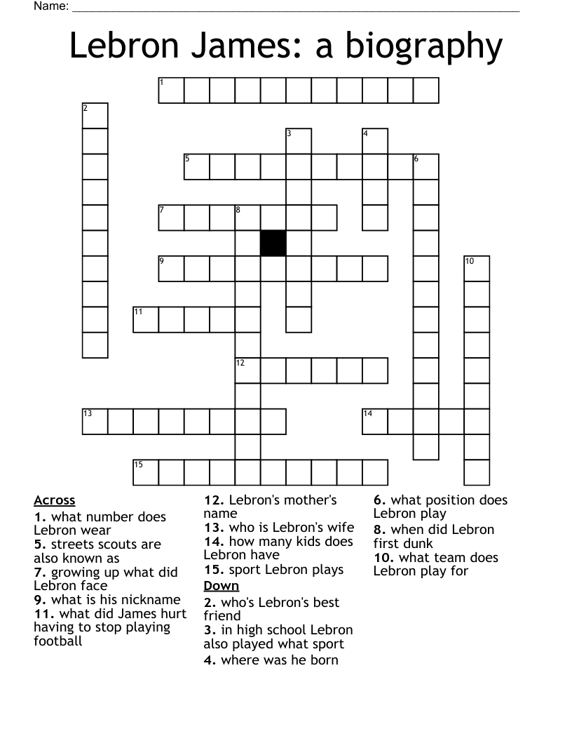 Lebron James: a biography Crossword