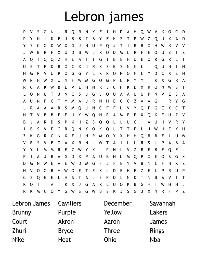 Lebron james  Word Search