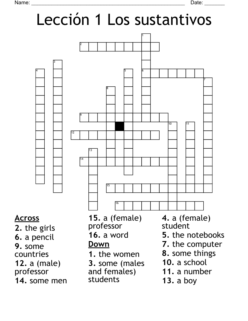 Lección 1 Los sustantivos Crossword