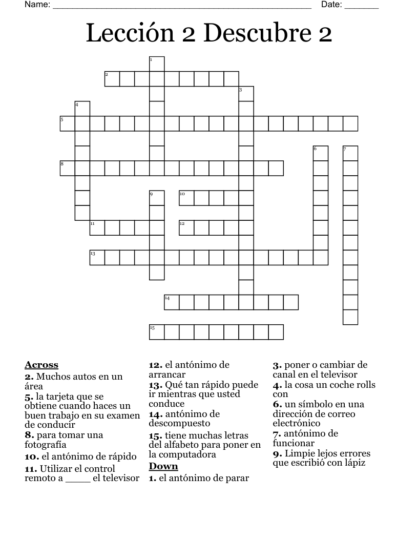 Lección 2 Descubre 2  Crossword